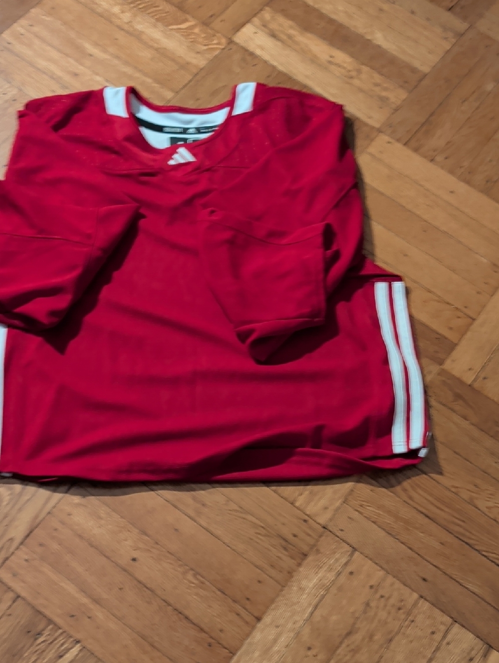 adidas Red Sports Youth Jersey with White Stripe Details